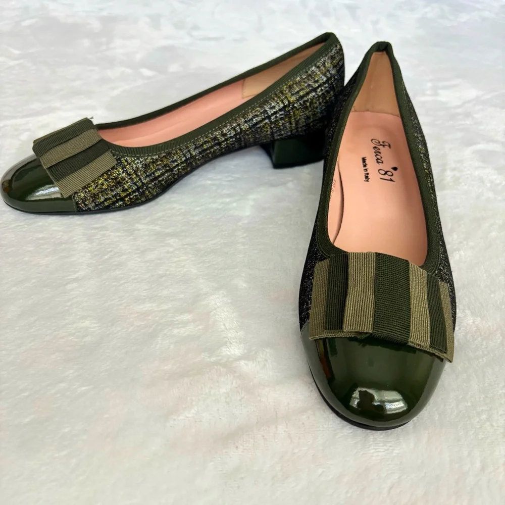 FERCA 81 Italian Genuine Leather Cap Toe Low Heel Green Tweed Pump--NEW--7.5 - Picture 6 of 16